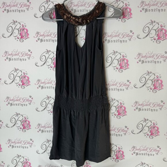 HYPE dress beaded embroidered neckline Black Sleeveless Dress with Lace Accents - Picture 4 of 8